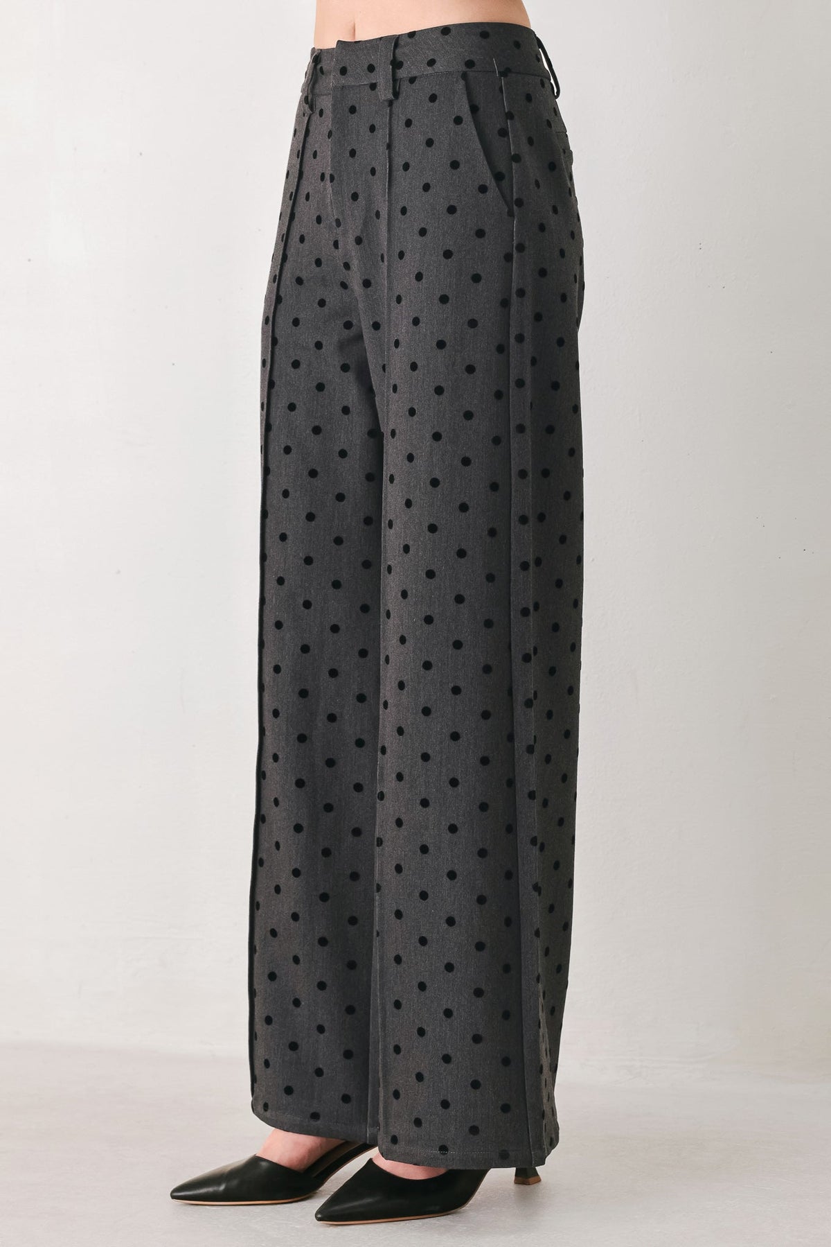 Flying Tomato Charcoal Dot High Waist Wide Leg Pants