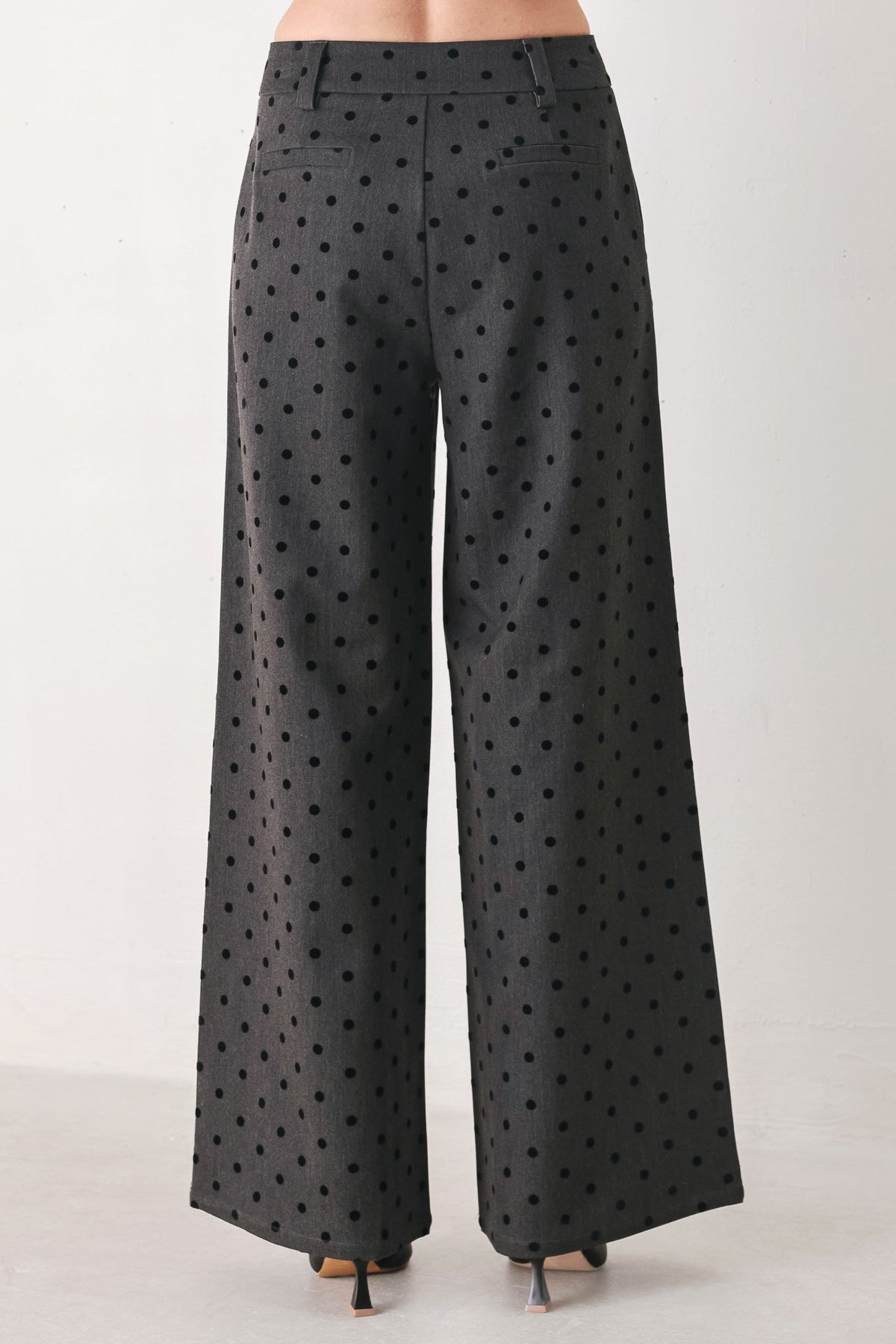 Flying Tomato Charcoal Dot High Waist Wide Leg Pants