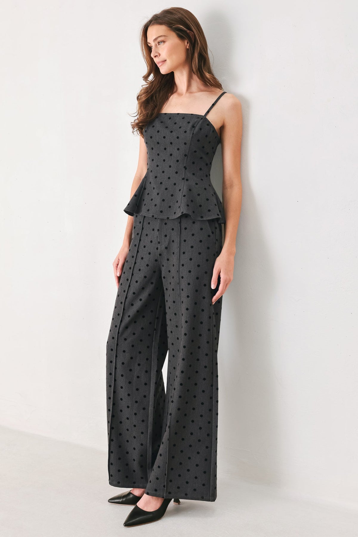 Flying Tomato Charcoal Dot High Waist Wide Leg Pants