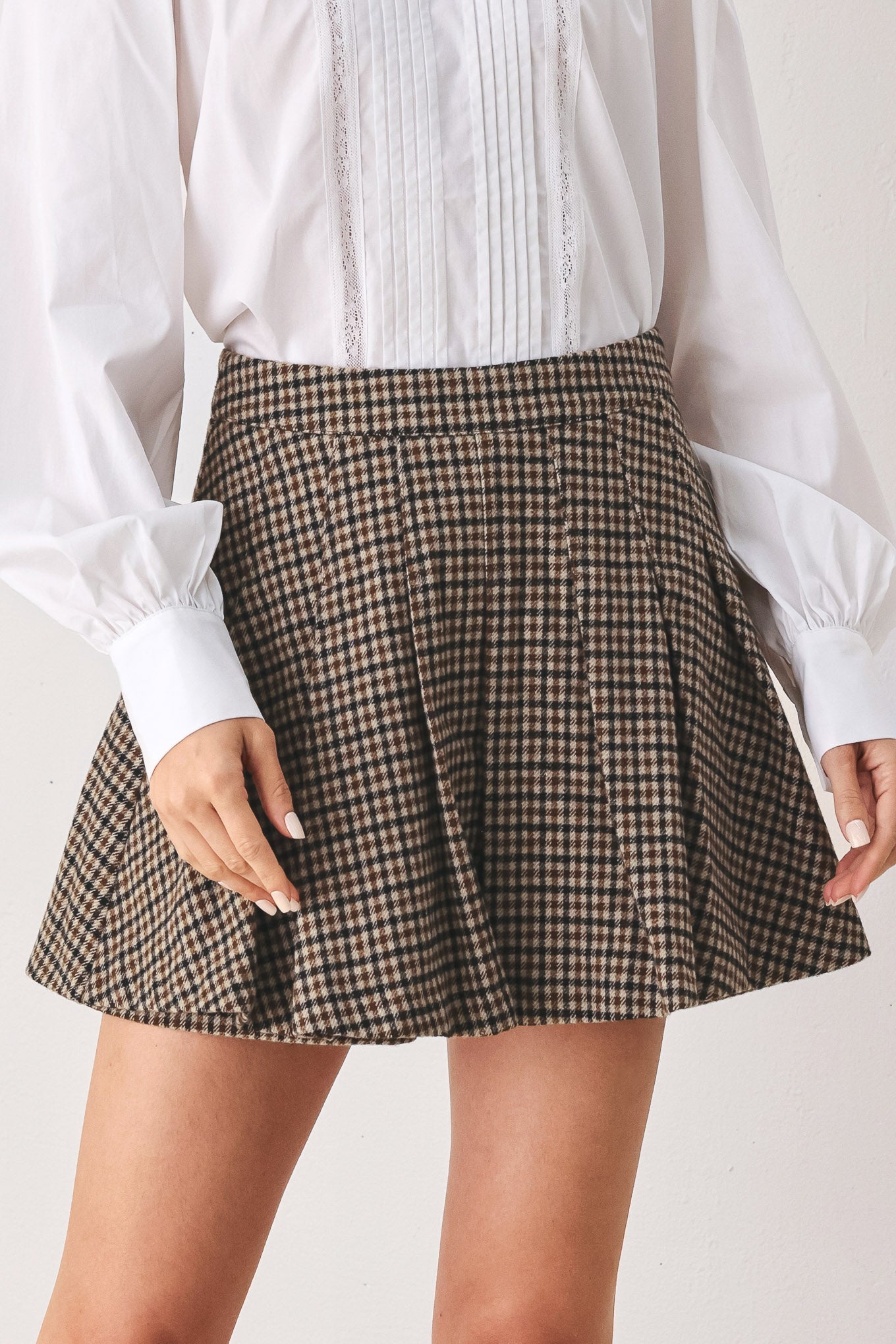 Flying Tomato | Brown Houndstooth Pleated Skort