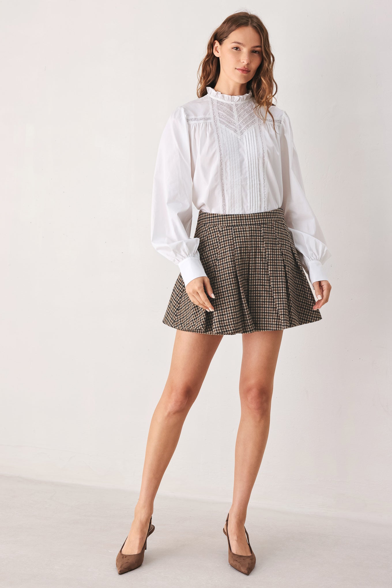 Flying Tomato | Brown Houndstooth Pleated Skort