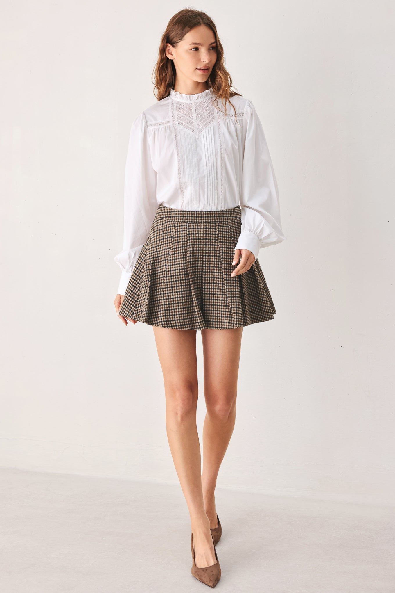Flying Tomato | Brown Houndstooth Pleated Skort
