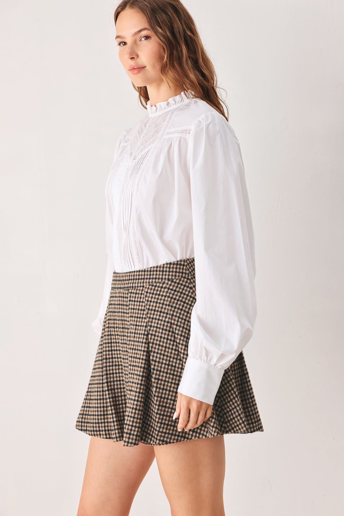 Flying Tomato | Brown Houndstooth Pleated Skort