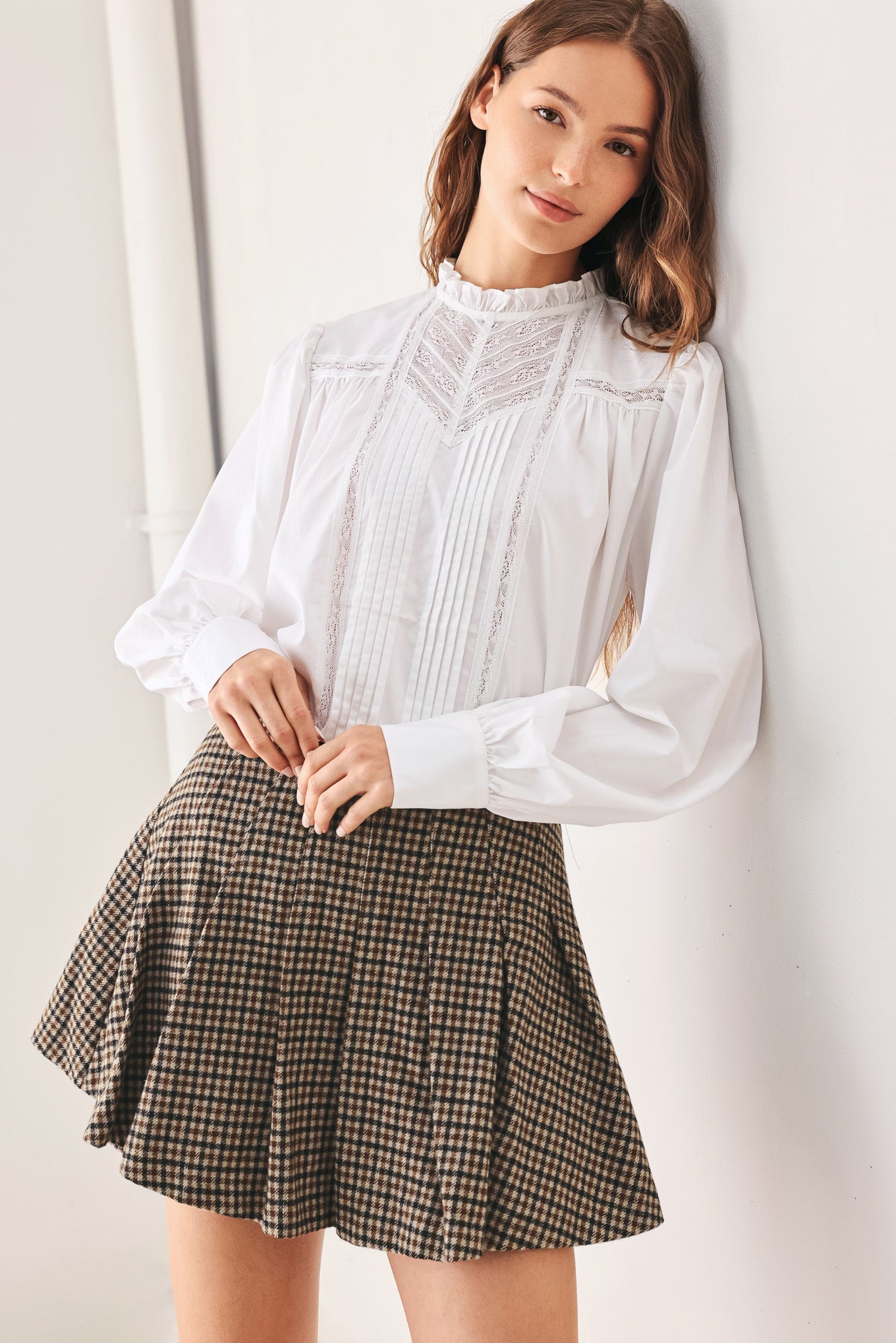Flying Tomato | Brown Houndstooth Pleated Skort