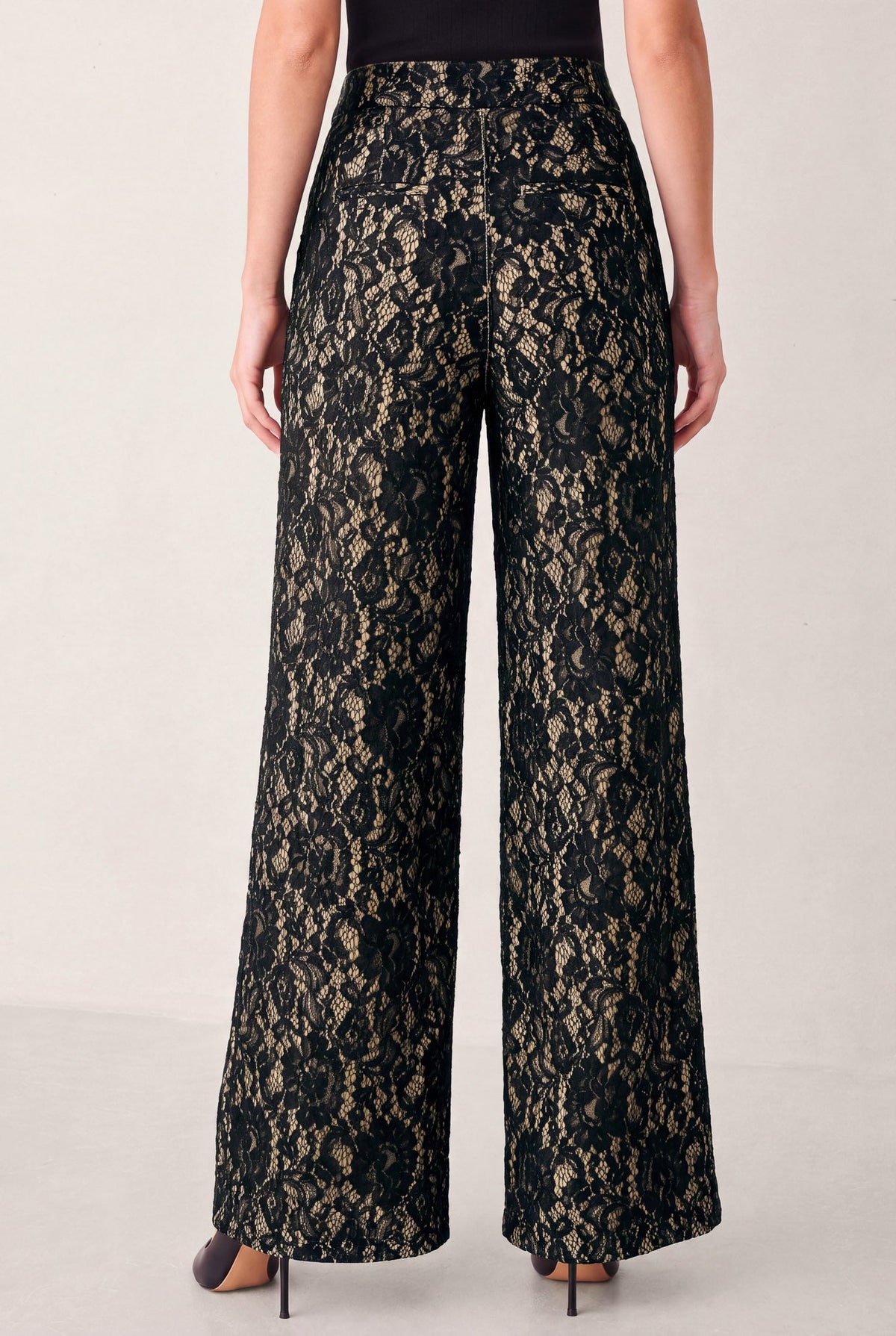Flying Tomato Lace Theory Black and Camel Lace Wide Leg Pants