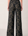 Flying Tomato Lace Theory Black and Camel Lace Wide Leg Pants