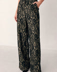 Flying Tomato Lace Theory Black and Camel Lace Wide Leg Pants