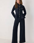 Flying Tomato Indigo Icon Button Detail Wide Leg Jeans