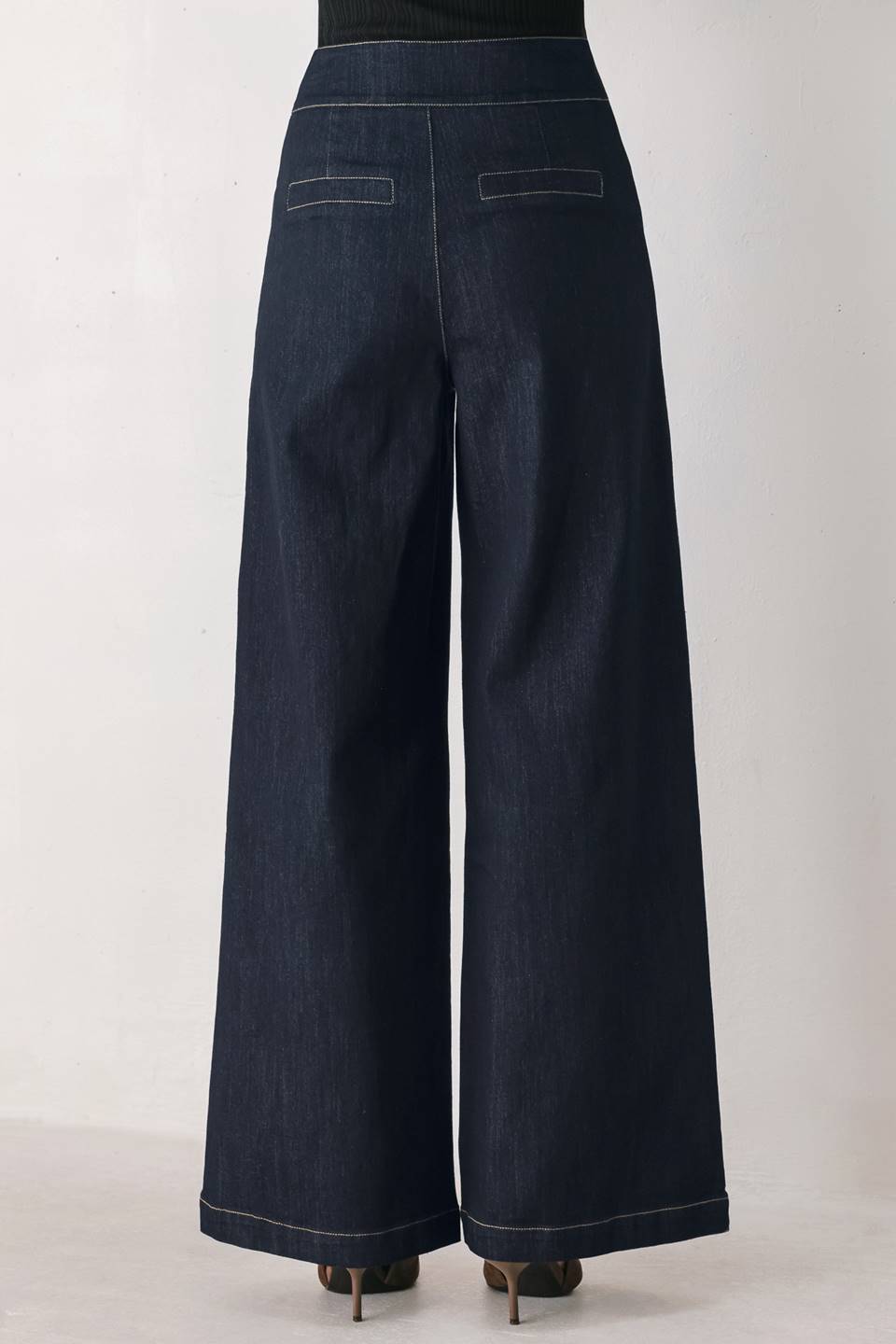 Flying Tomato Indigo Icon Button Detail Wide Leg Jeans
