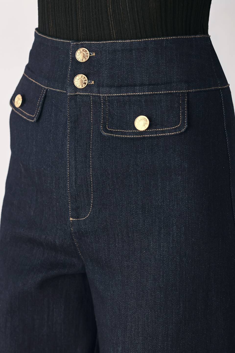 Flying Tomato Indigo Icon Button Detail Wide Leg Jeans
