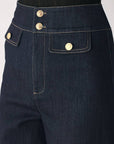 Flying Tomato Indigo Icon Button Detail Wide Leg Jeans