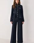 Flying Tomato Indigo Icon Button Detail Wide Leg Jeans