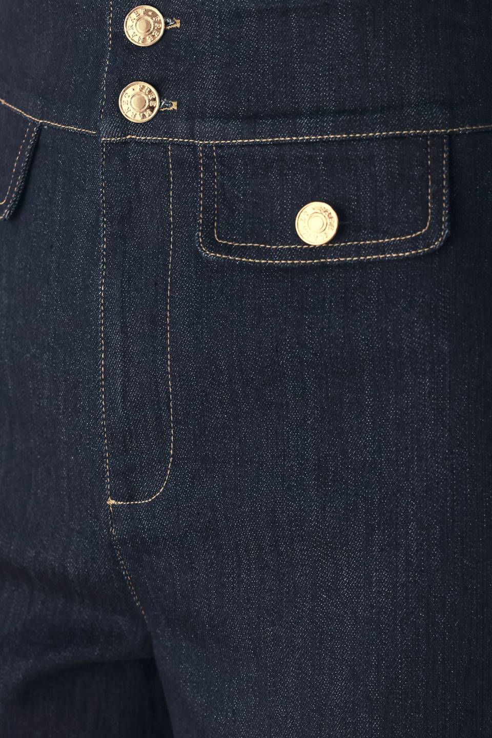 Flying Tomato Indigo Icon Button Detail Wide Leg Jeans