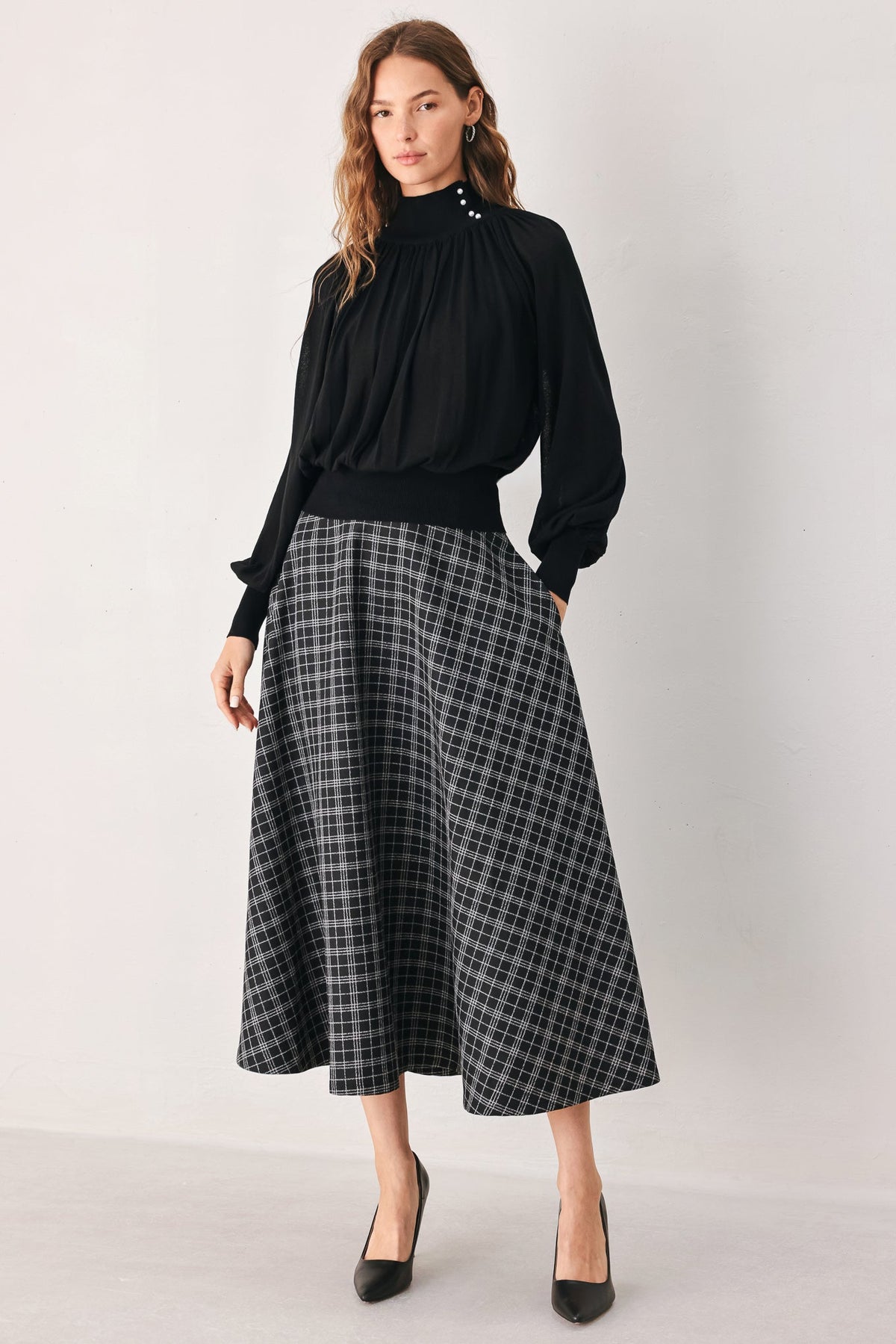 Flying Tomato Pearl-Button Draped Sweater
