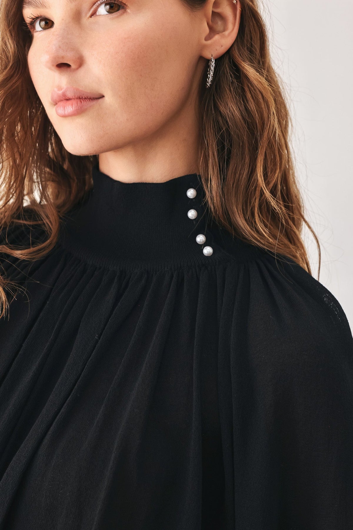 Flying Tomato Pearl-Button Draped Sweater
