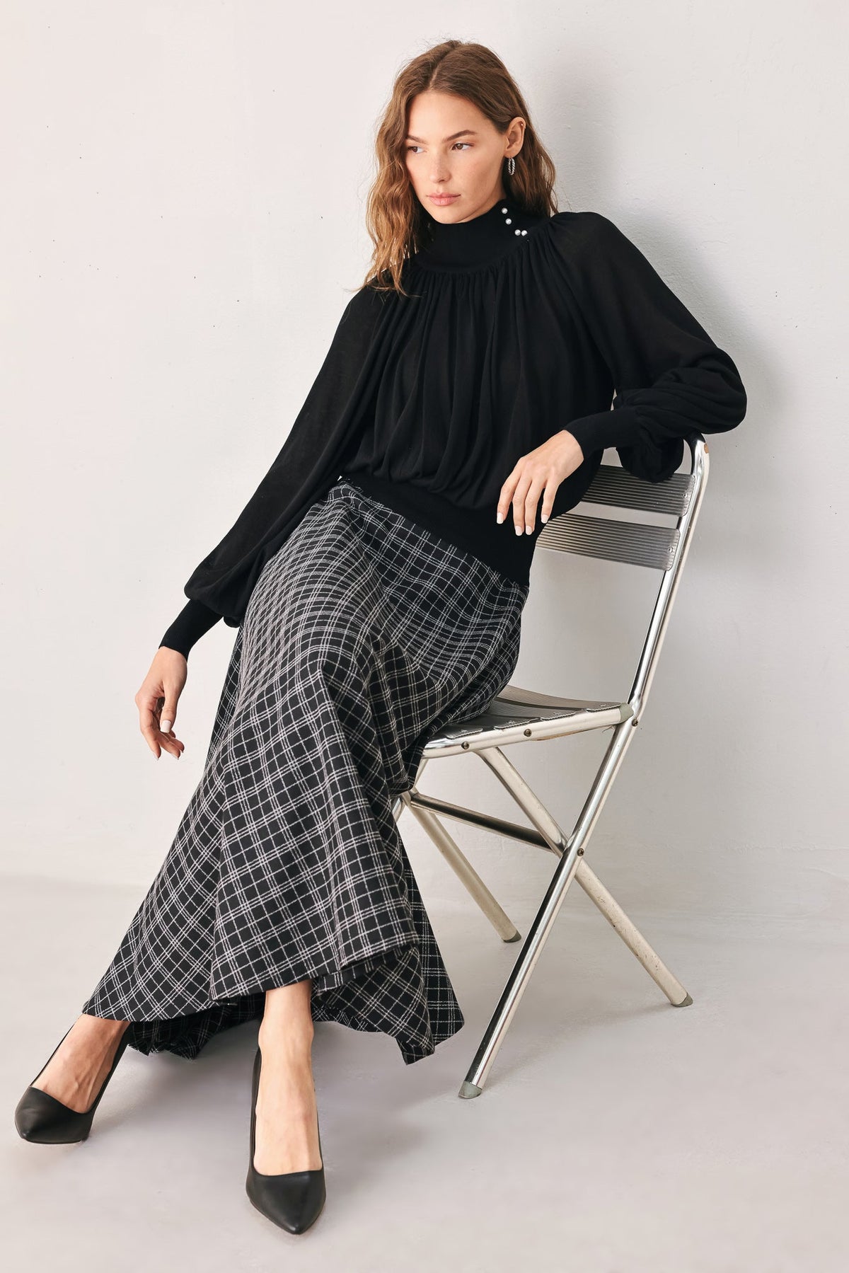Flying Tomato Pearl-Button Draped Sweater