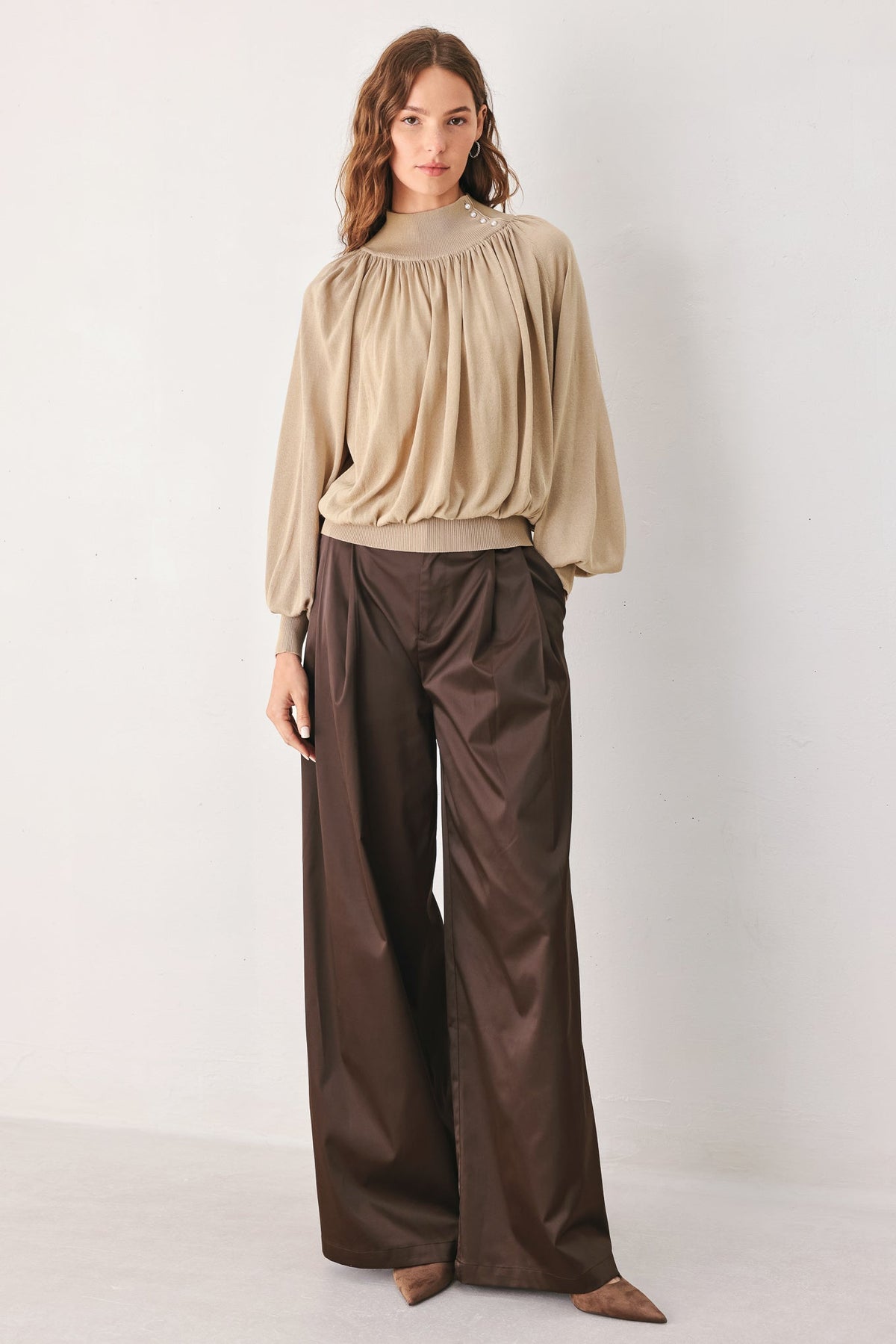 Flying Tomato Pearl-Button Draped Sweater