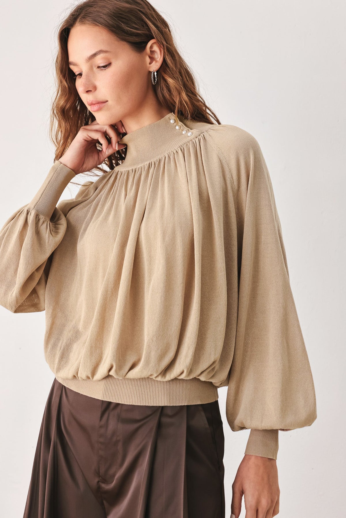 Flying Tomato Pearl-Button Draped Sweater