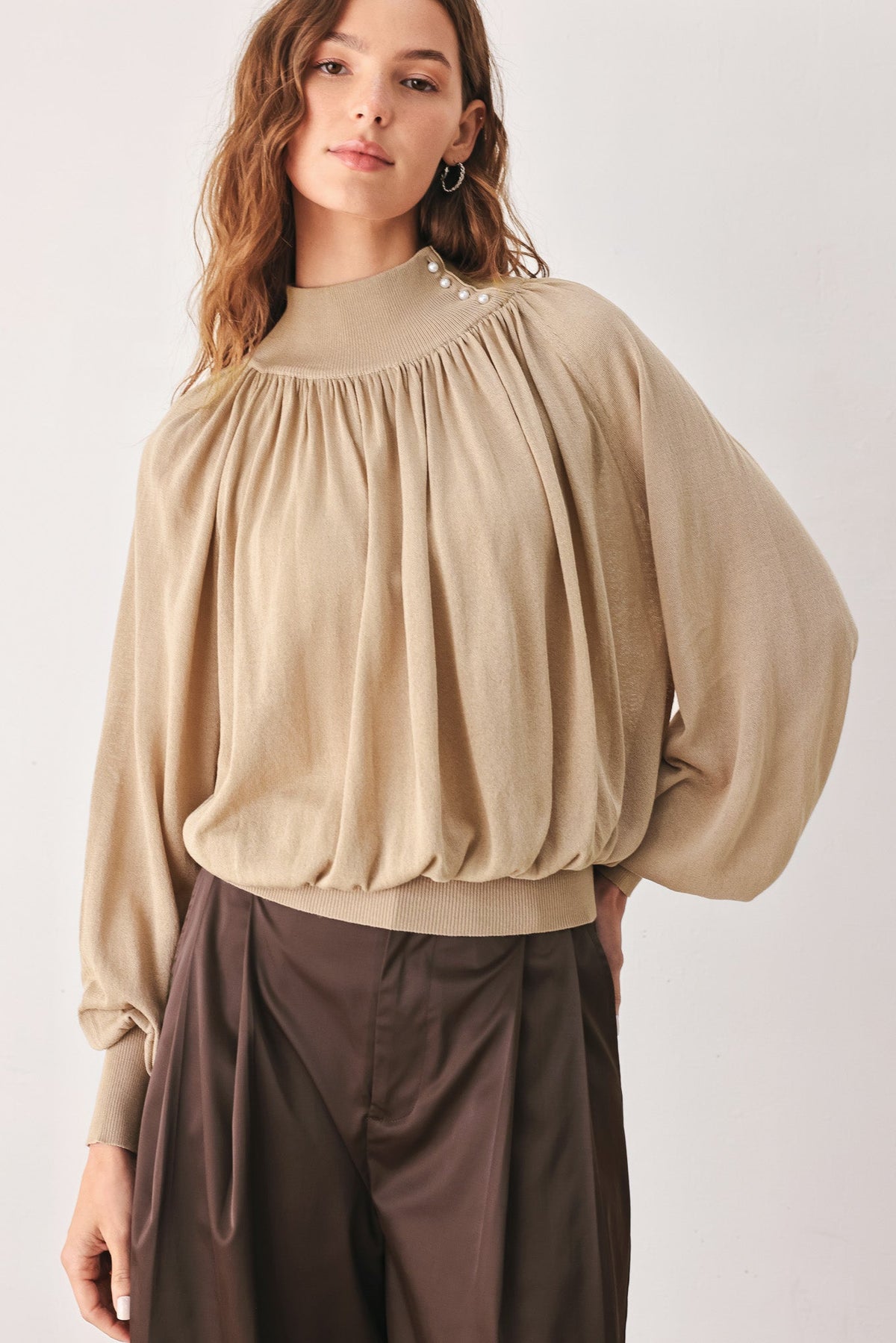 Flying Tomato Pearl-Button Draped Sweater