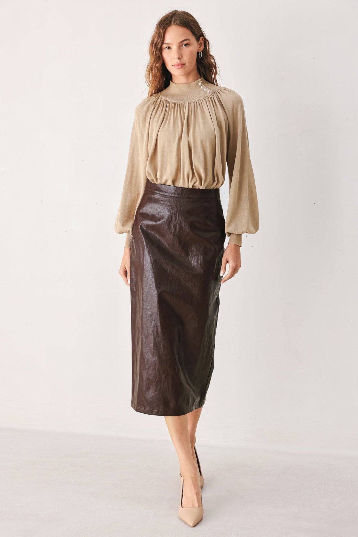 Flying Tomato Pearl-Button Draped Sweater