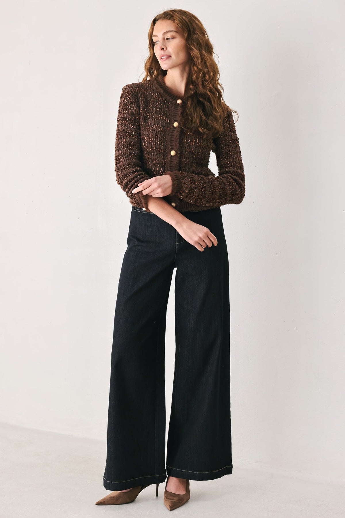 Flying Tomato Gemstone Glow Jewel Button Cropped Cardigan