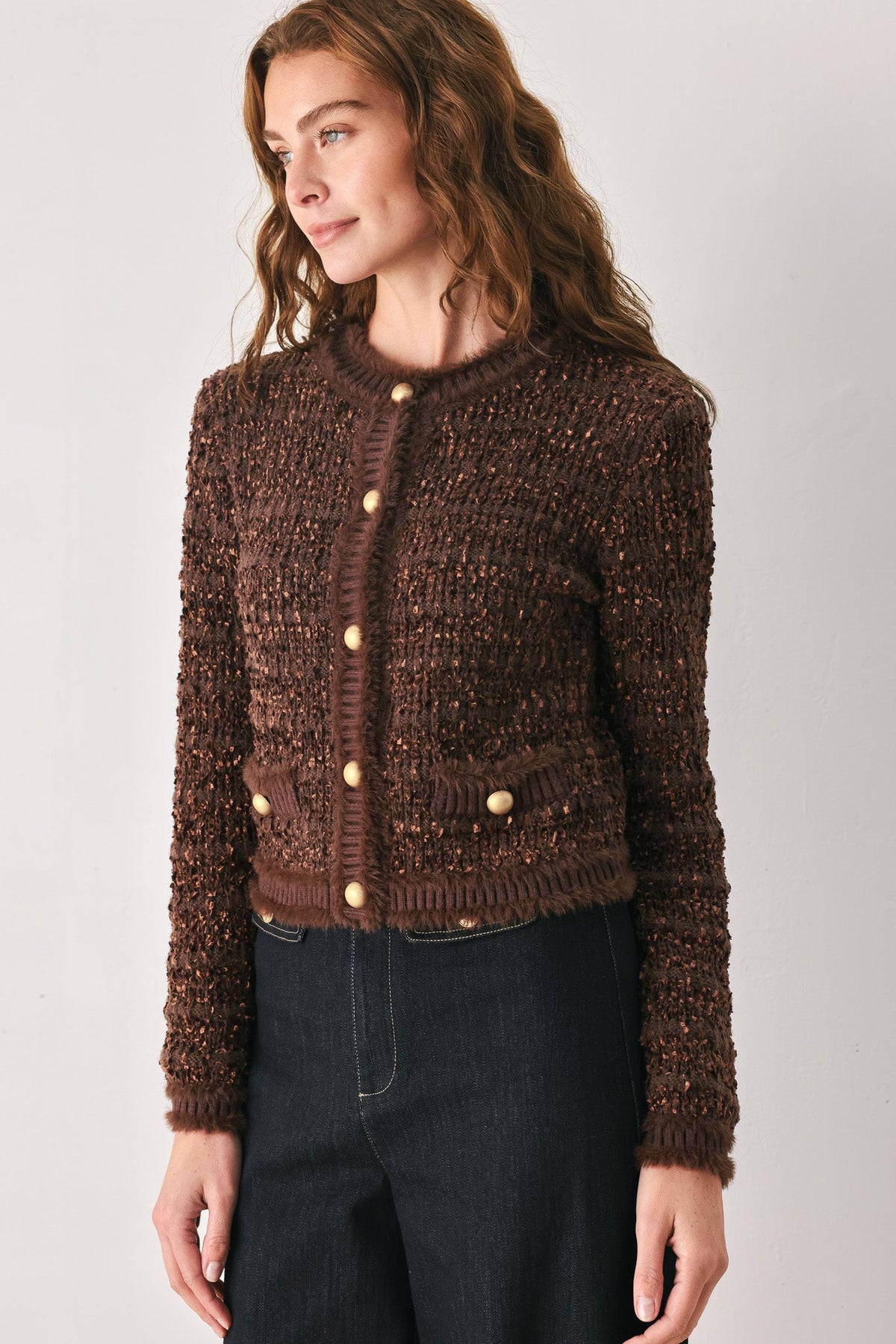 Flying Tomato Gemstone Glow Jewel Button Cropped Cardigan