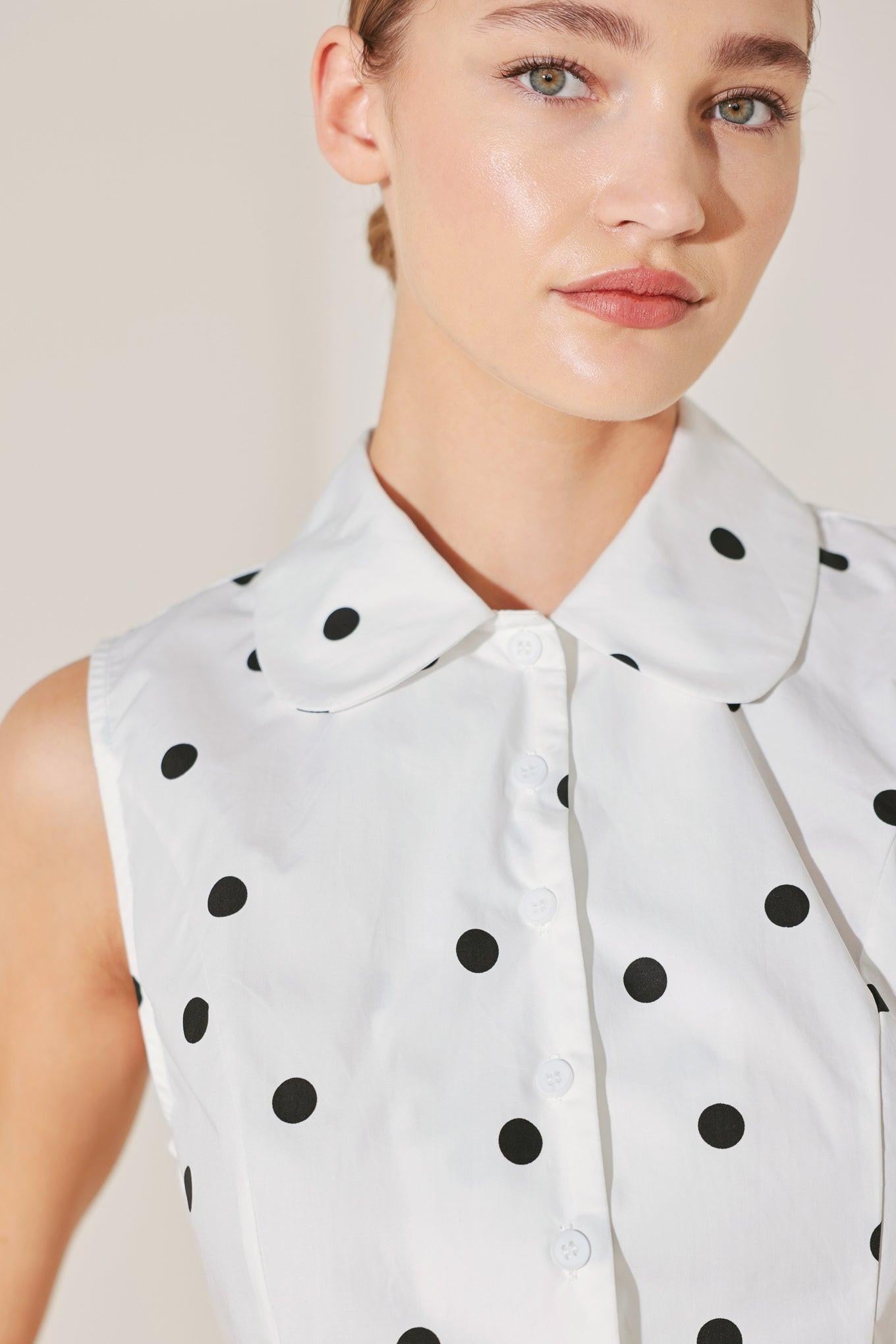 CAFÉ Noir Polka Woven Top