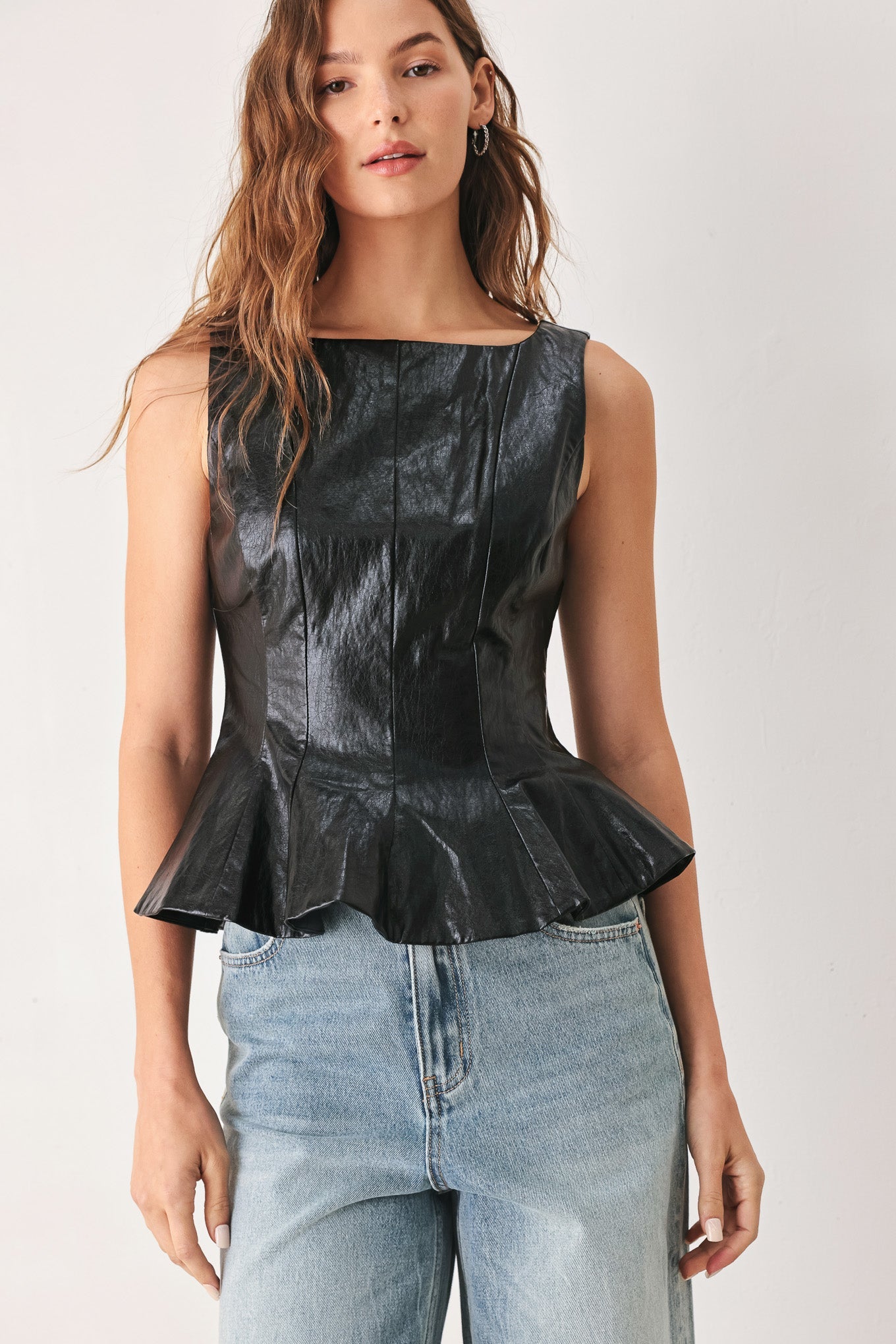 Port Wine Faux Leather Peplum Top