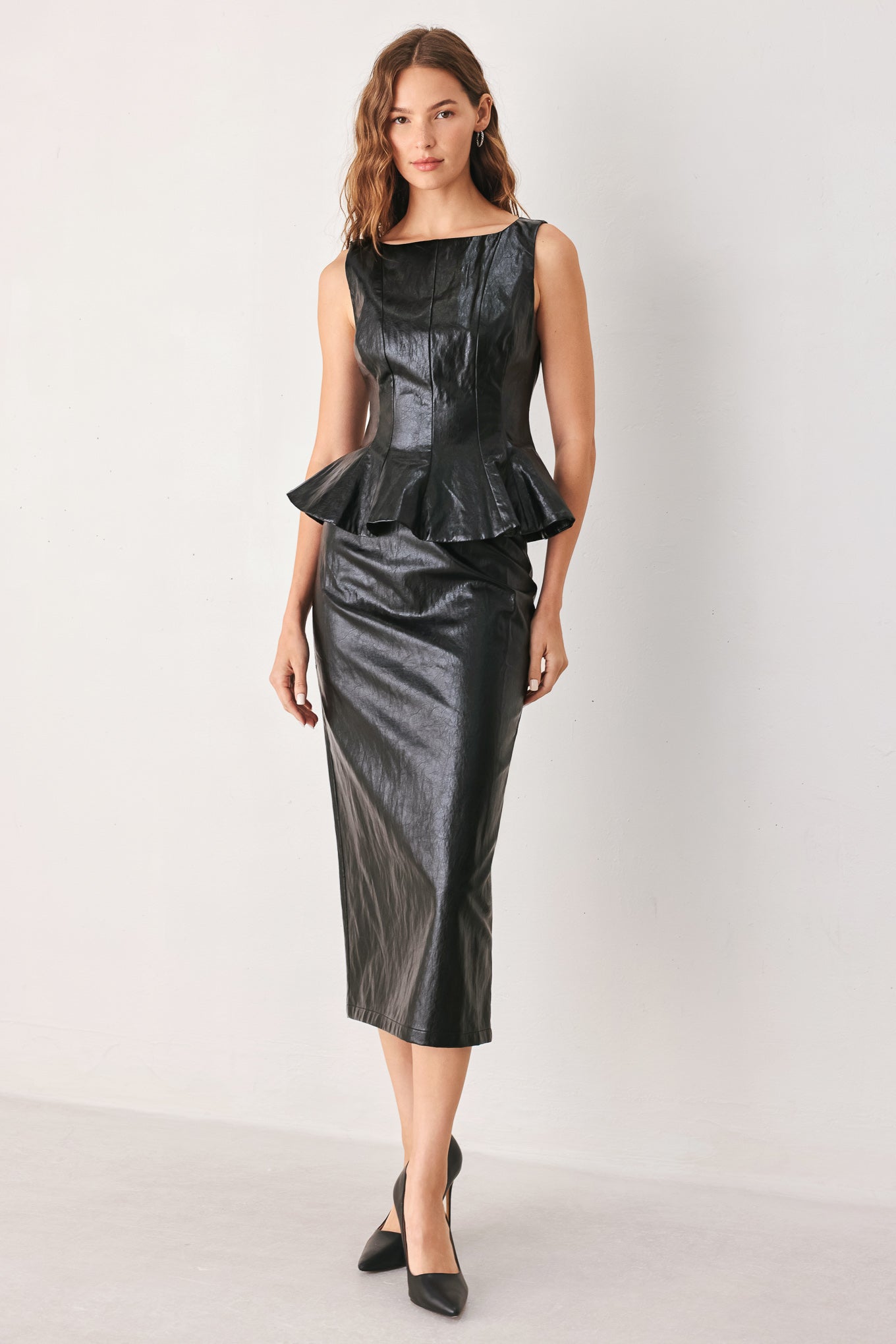 Port Wine Faux Leather Peplum Top