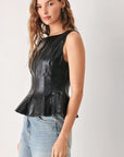 Port Wine Faux Leather Peplum Top
