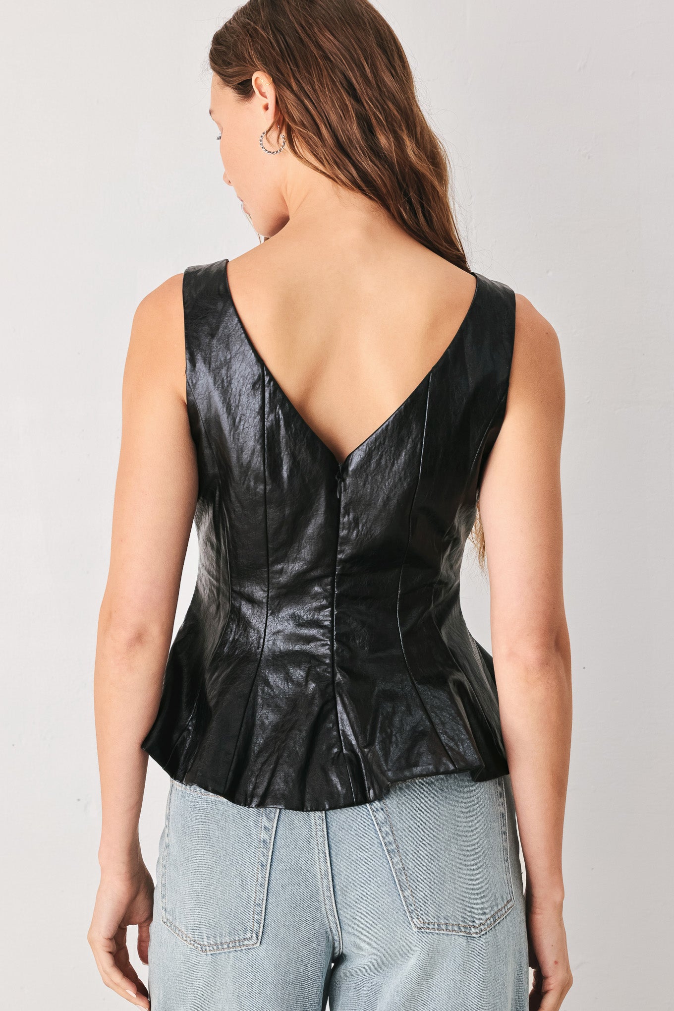 Port Wine Faux Leather Peplum Top