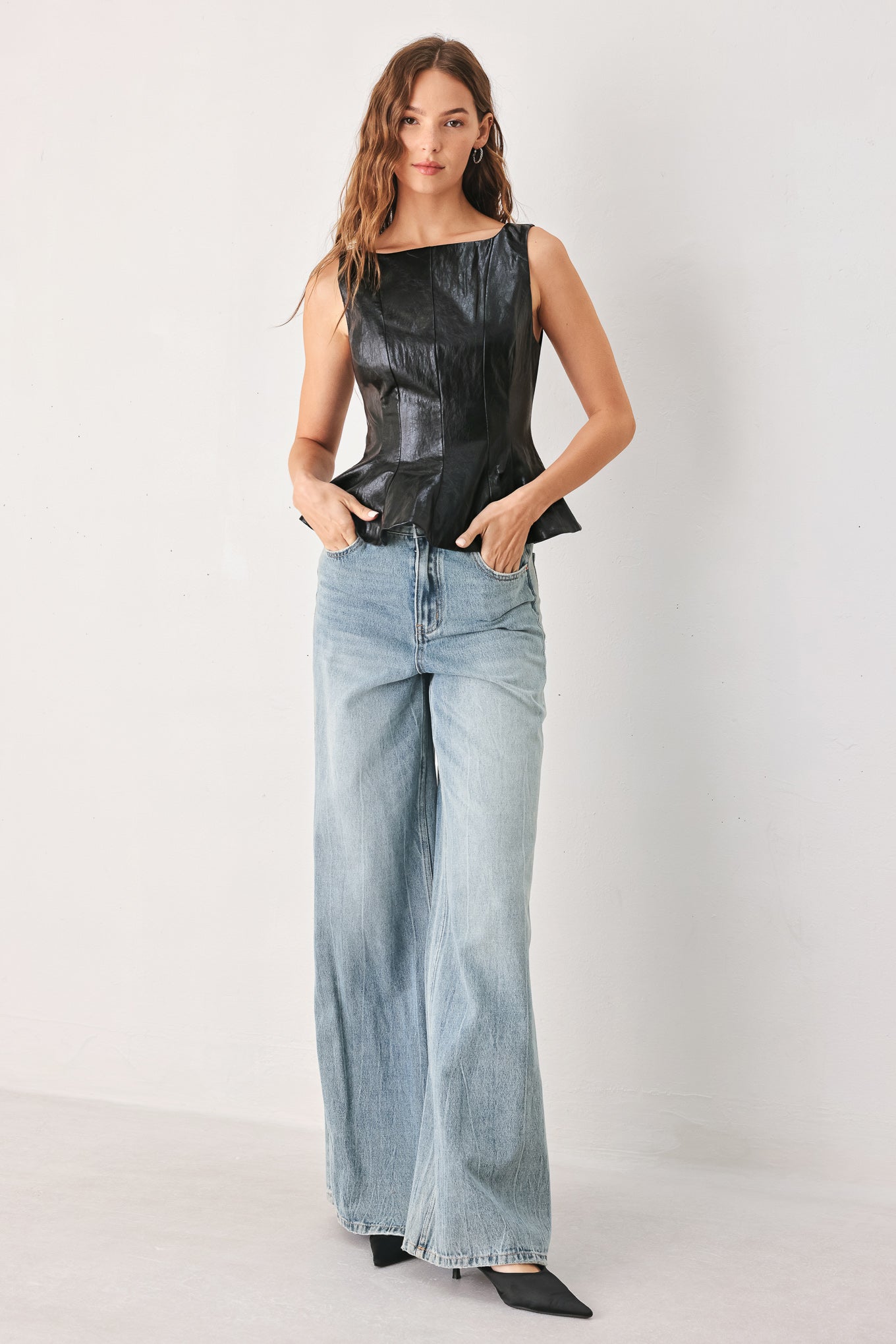 Port Wine Faux Leather Peplum Top