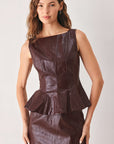 Port Wine Faux Leather Peplum Top