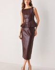 Port Wine Faux Leather Peplum Top