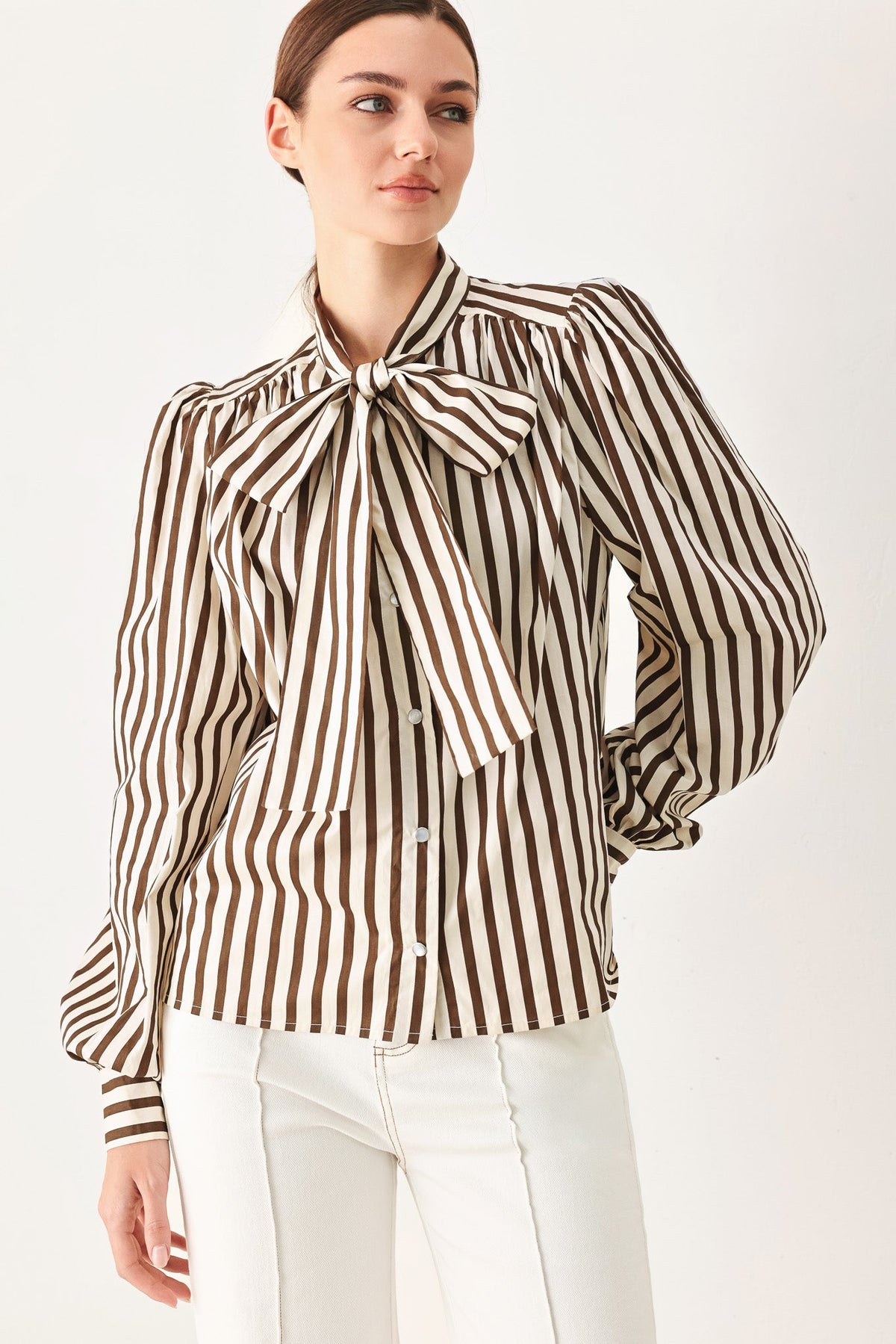 Flying Tomato Candyline Poet Striped Bow Blouse