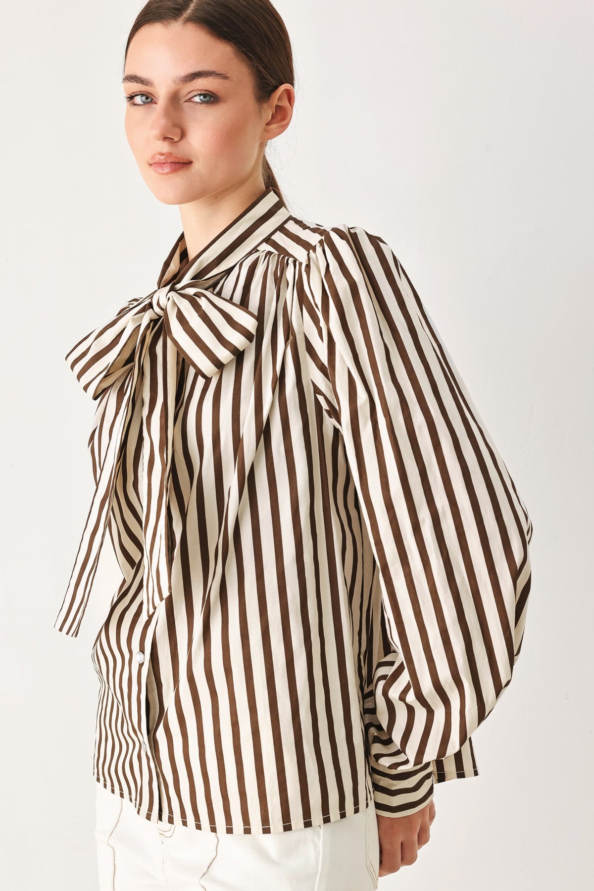 Flying Tomato Candyline Poet Striped Bow Blouse