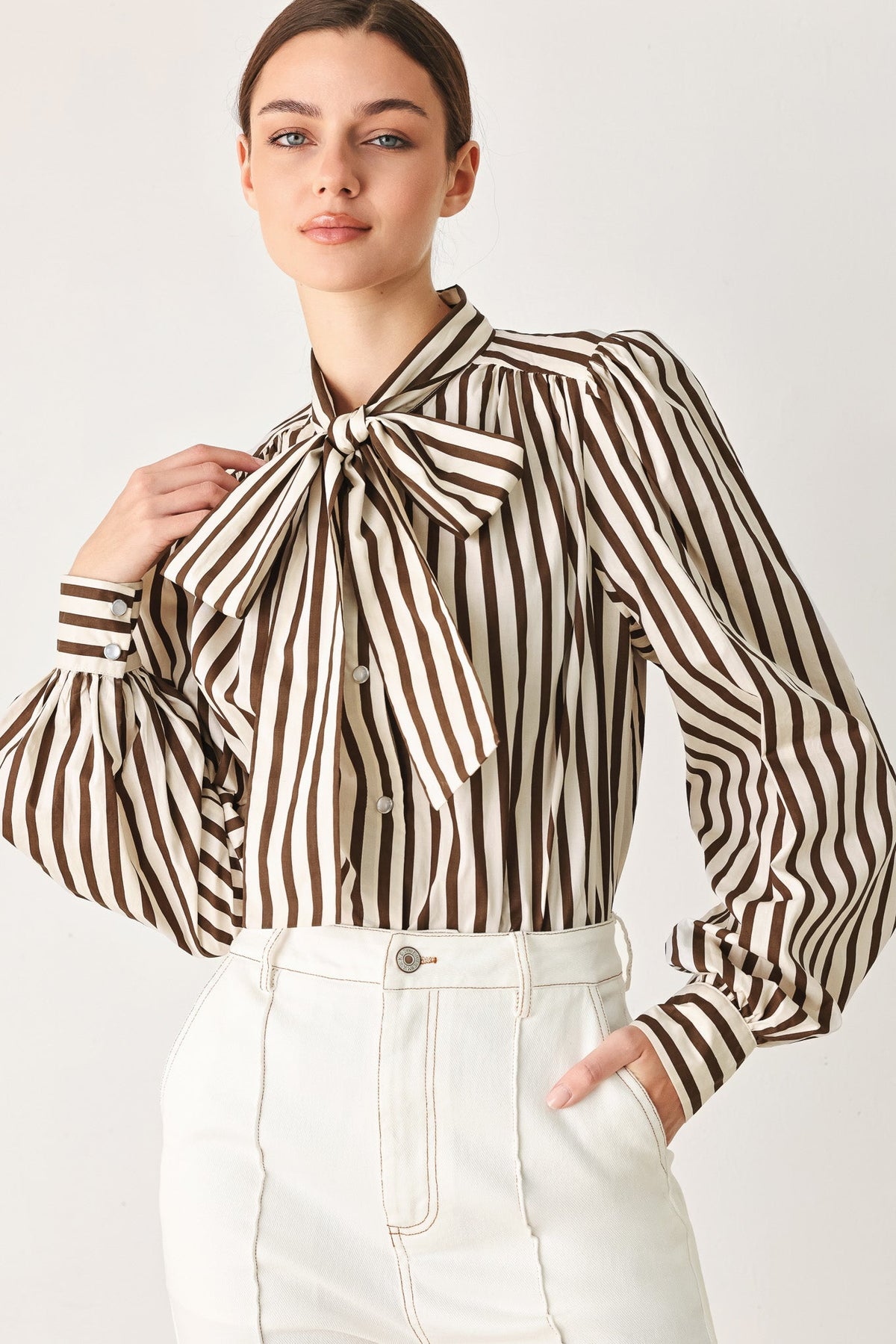 Flying Tomato Candyline Poet Striped Bow Blouse