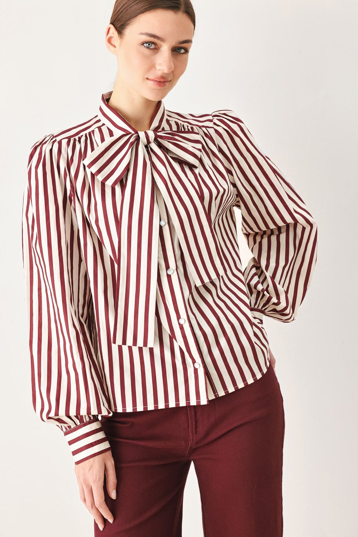 Flying Tomato Candyline Poet Striped Bow Blouse