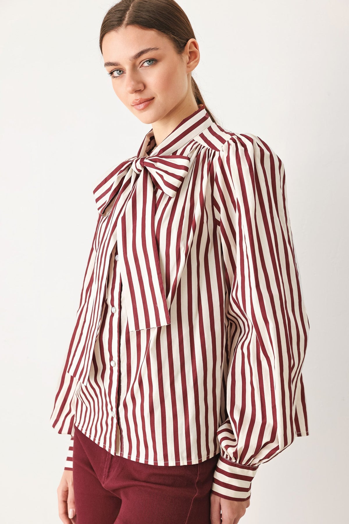 Flying Tomato Candyline Poet Striped Bow Blouse