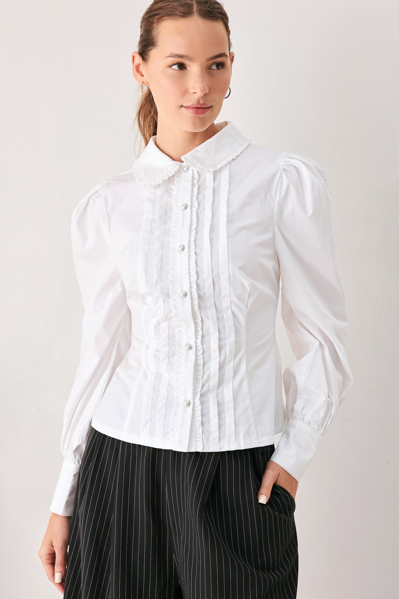 Flying Tomato | Romantic Pintuck Ruffle Blouse