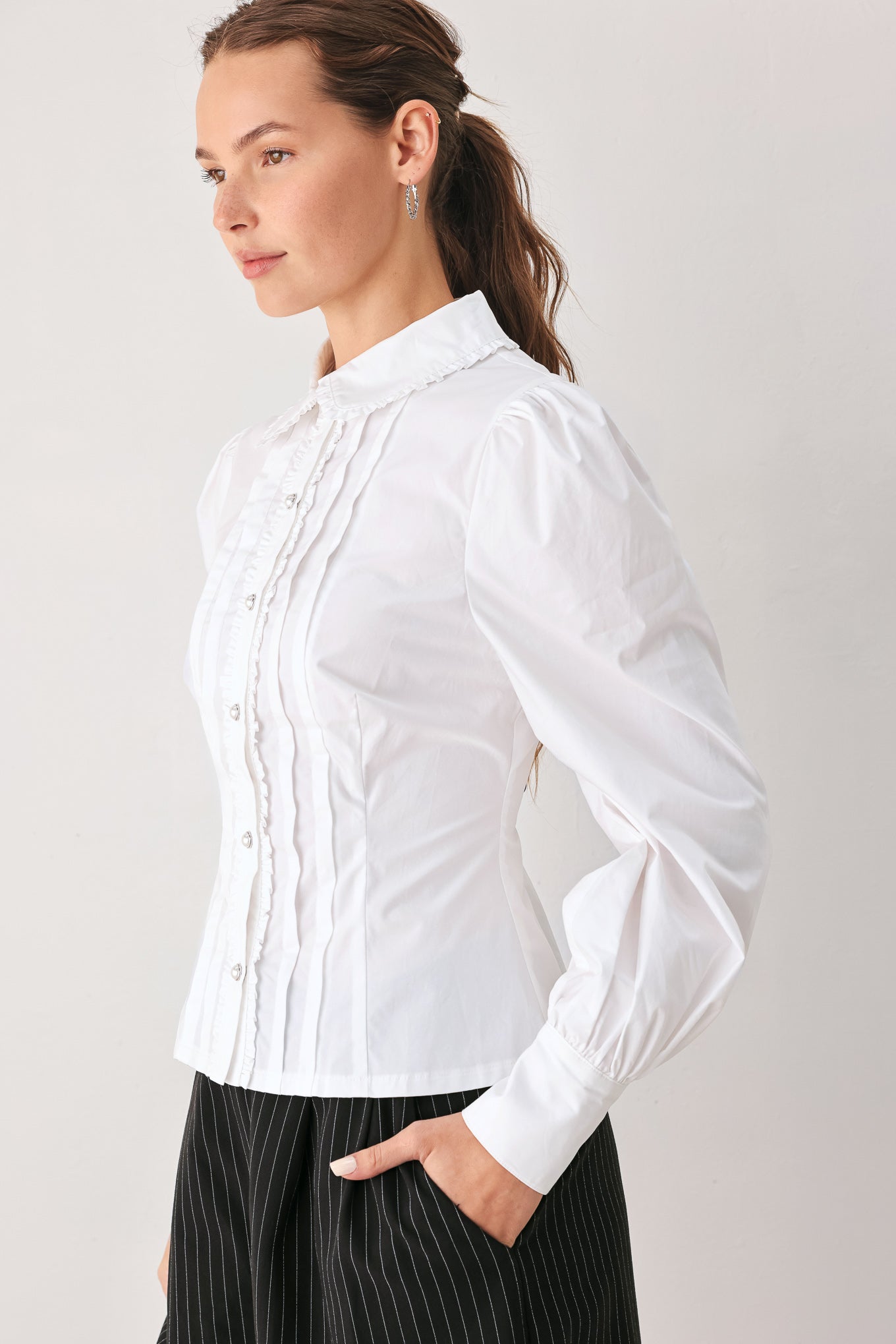Flying Tomato | Romantic Pintuck Ruffle Blouse