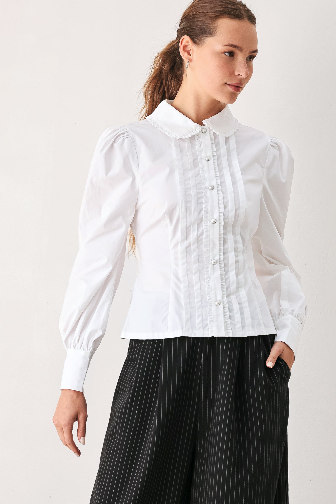 Flying Tomato | Romantic Pintuck Ruffle Blouse