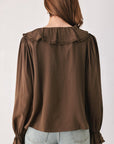 Flying Tomato Earthbound Romance Brown Ruffle Pintuck Blouse