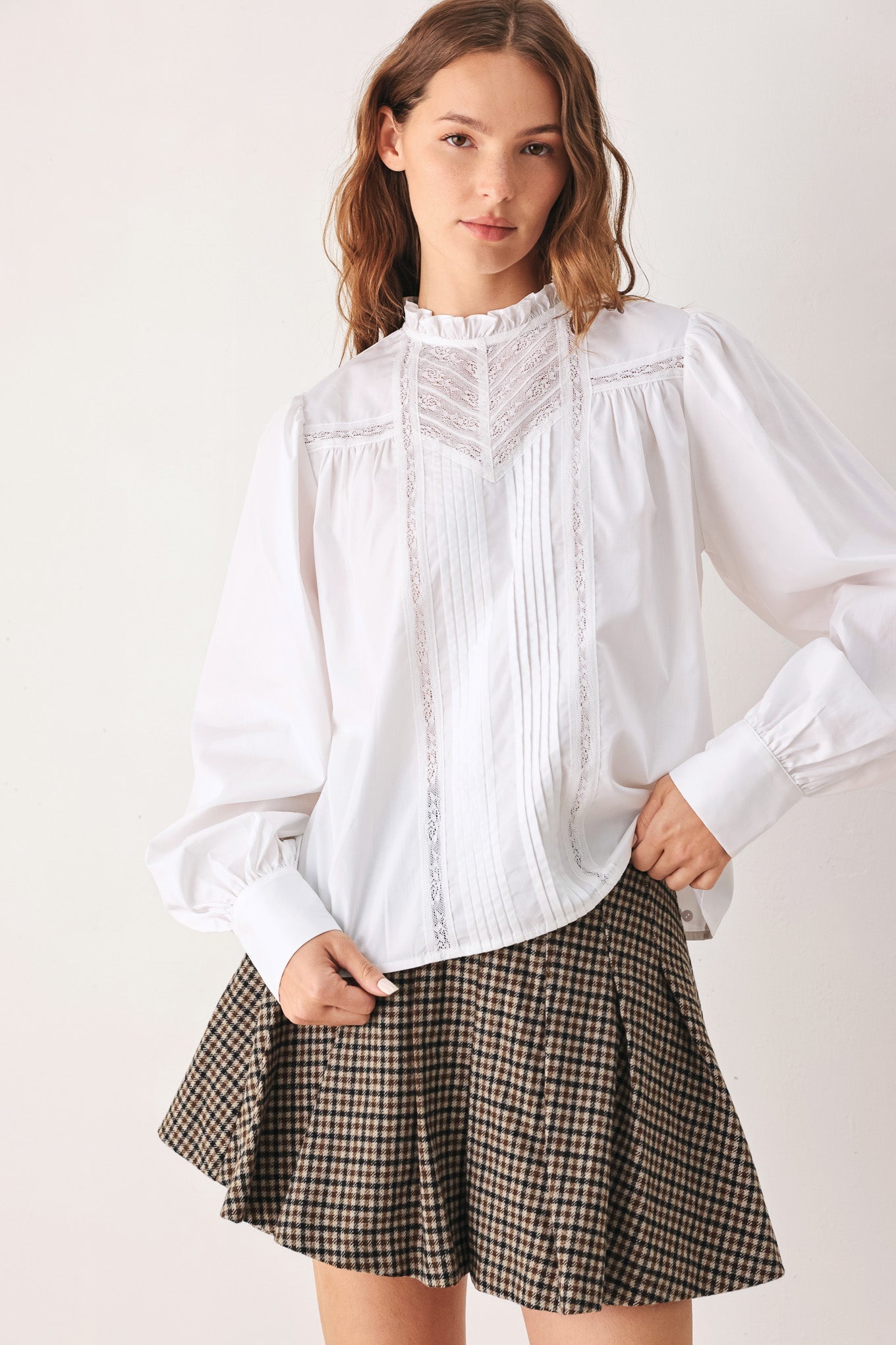 Flying Tomato Porcelain Lace Pintuck Blouse