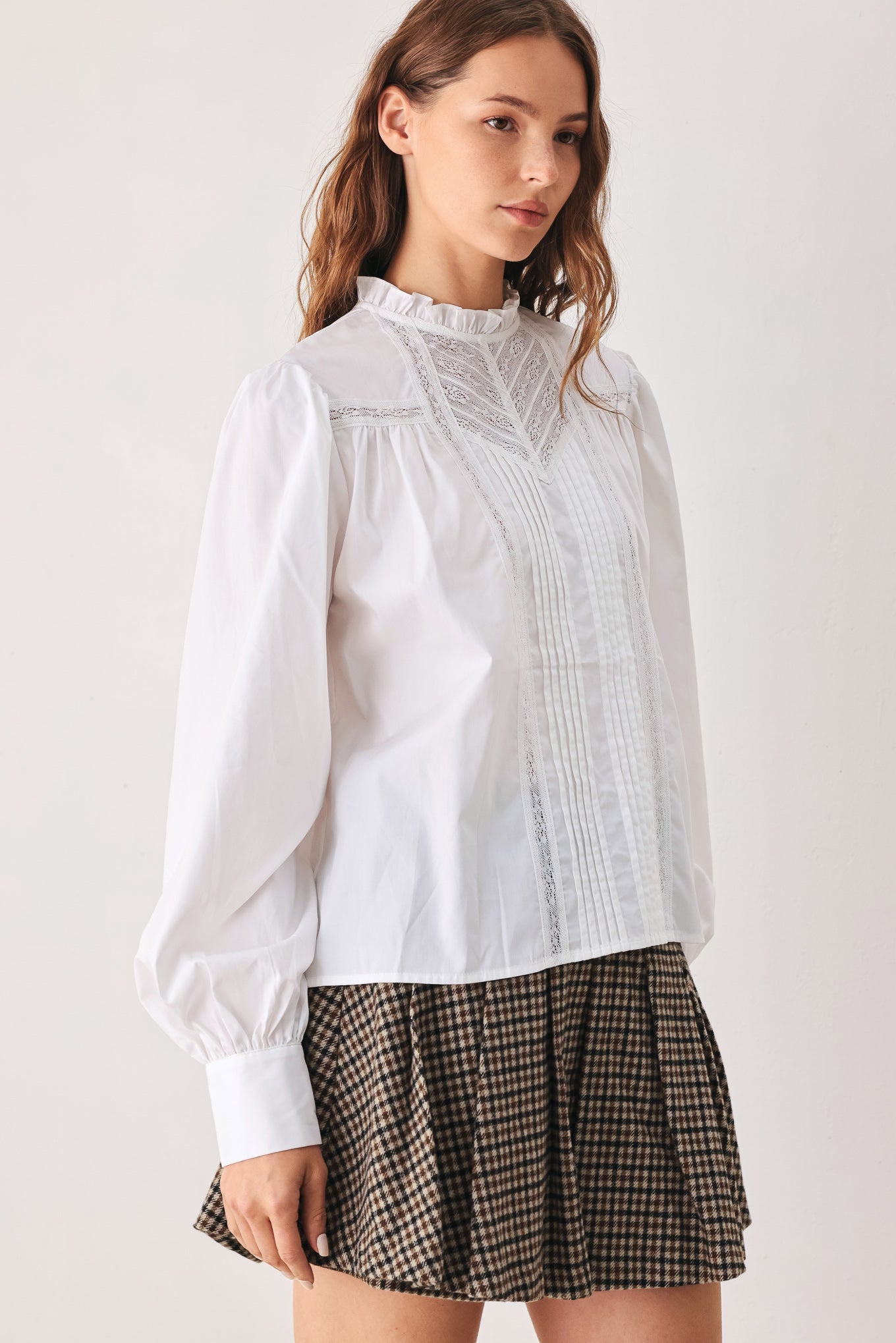 Flying Tomato Porcelain Lace Pintuck Blouse