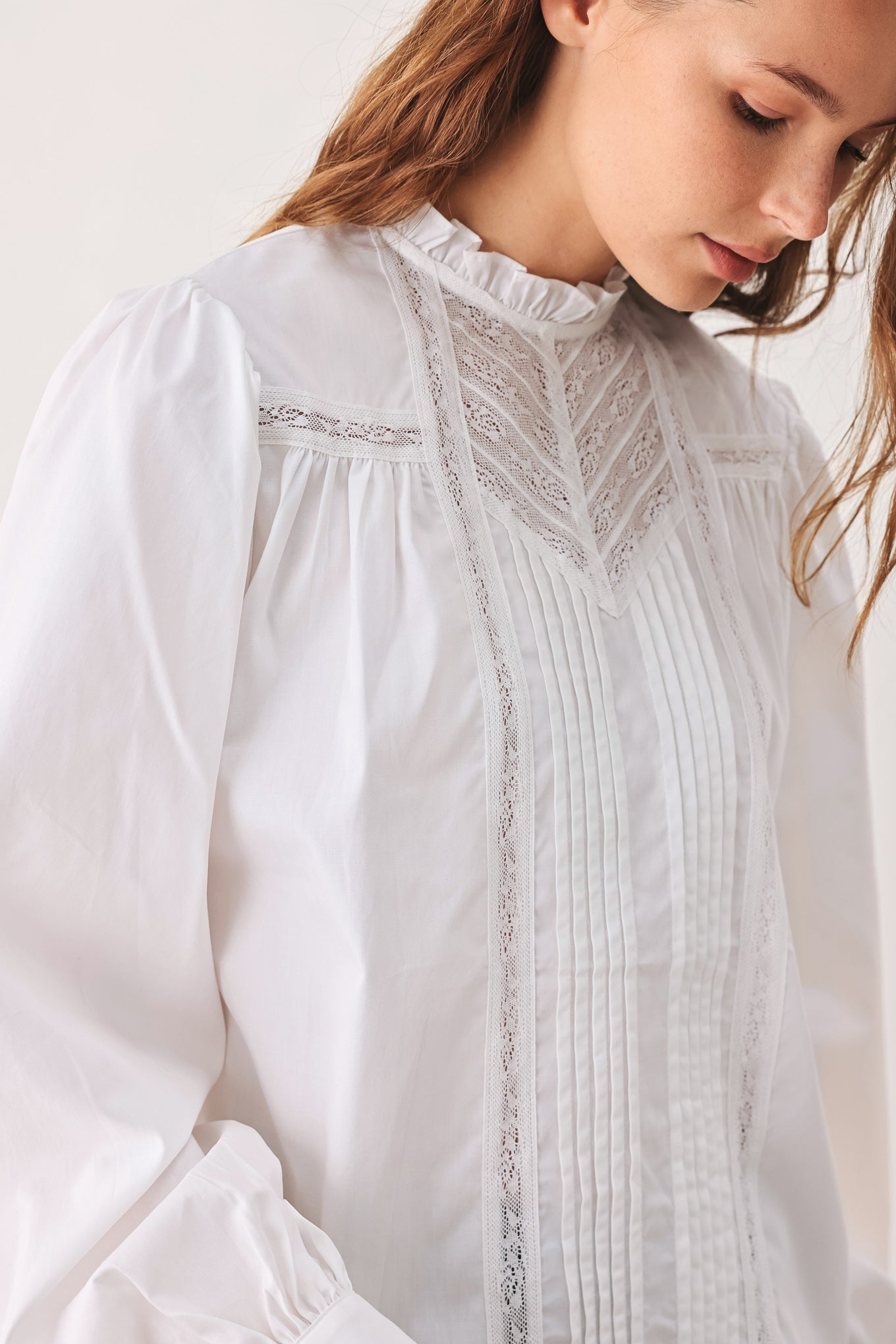 Flying Tomato Porcelain Lace Pintuck Blouse