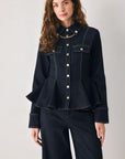 Flying Tomato Indigo Icon Chain Detail Peplum Denim Top