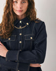 Flying Tomato Indigo Icon Chain Detail Peplum Denim Top