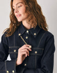 Flying Tomato Indigo Icon Chain Detail Peplum Denim Top