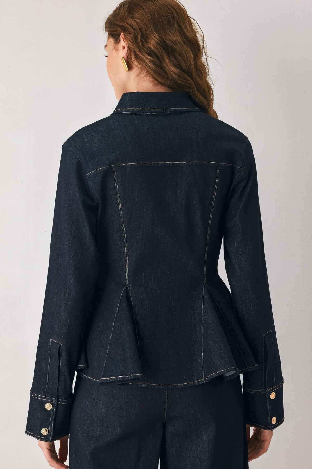 Flying Tomato Indigo Icon Chain Detail Peplum Denim Top